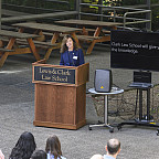 Live captioning debuted during First-Year Orientation with Dean Alicia Ouellette on August 9, 2025.