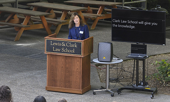 Live captioning debuted during First-Year Orientation with Dean Alicia Ouellette on August 9, 2025.