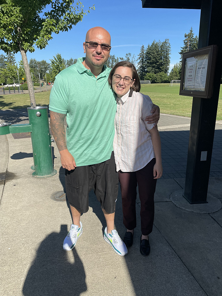 Clinic student Maggie Powers and the clinic's client Ronnie, who was released on June 24th after a successful parole hearing review.