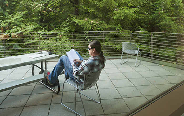 Student studying outside on the Boley patio. There are lots of great study spots on our campus, but the Boley Law Library's outdoor patio...