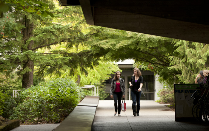 Walking out of Wood Hall toward the McCarty breezeway. Named in honor of Louise and Erskine Wood Sr., longtime supporters of the law scho...