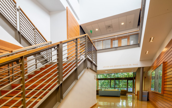 Wood Hall interior staircase. Wood Hall houses the #1 ranked Environmental Law program, as well as our nationally-recognized programs in ...