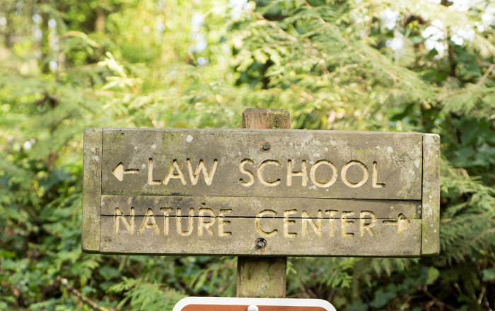 Trail marker sign inside Tryon Creek State Park. Tryon Creek State Park is the only Oregon state park that is housed in a major metropoli...