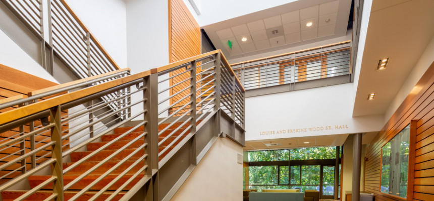 Wood Hall interior staircase. Wood Hall houses the #1 ranked Environmental Law program, as well as our nationally-recognized programs in ...