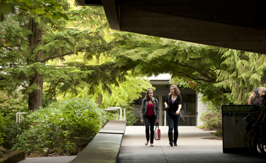 Walking out of Wood Hall toward the McCarty breezeway. Named in honor of Louise and Erskine Wood Sr., longtime supporters of the law scho...