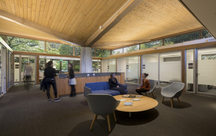 Students and staff inside Gantenbein. Originally a student lounge, the recently renovated John Gantenbein Building houses the law school'...