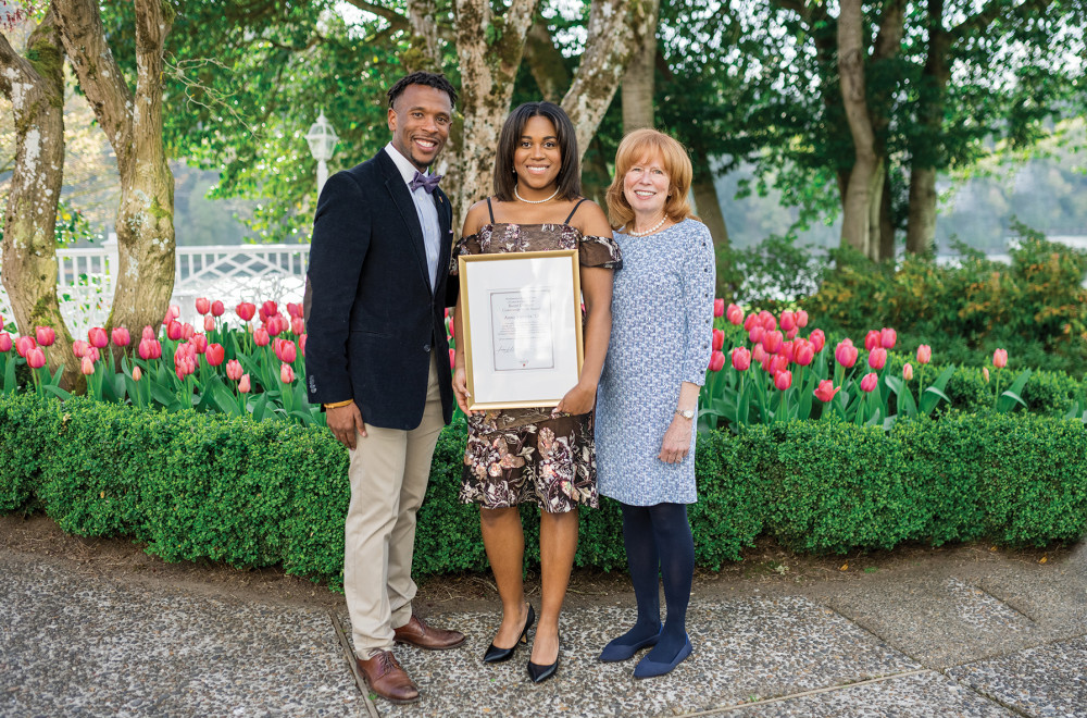 (L to R) Lawrence Pittman '18, Amira Streeter '13 and Dean Jennifer Johnson.