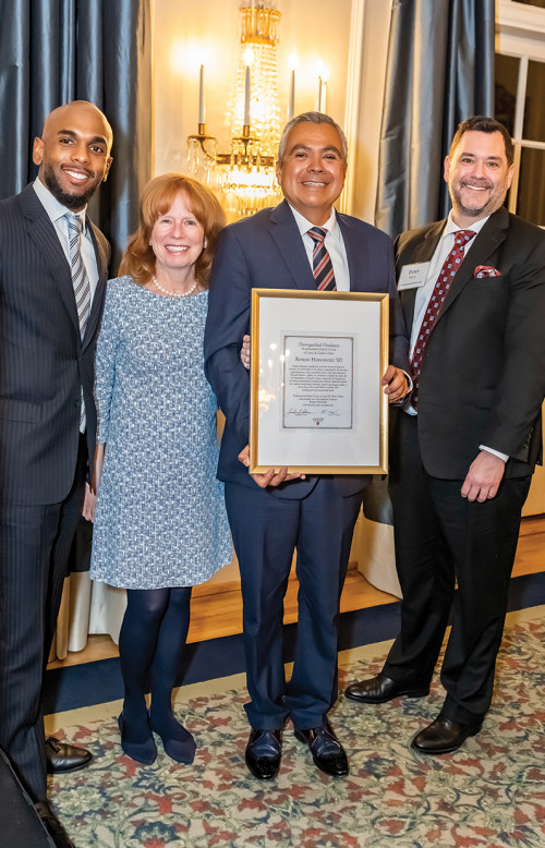 (L to R) Brandon Kline'15, LLM '16, Dean Jennifer Johnson, Román Hernández '00 and Peter Ricoy '05.