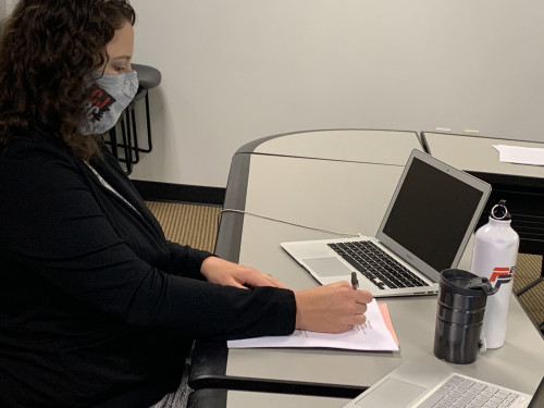 Clinic student Grace White conducting a parole hearing during COVID-19.