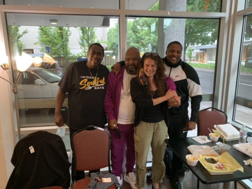 Professor Kaplan with former clients/project ambassadors planning the Black Oregonian Pardon Project.