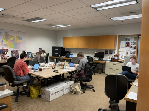 Students working in the Clinic office.