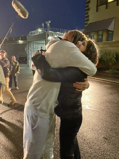 Professor Kaplan with former client at his release at Oregon State Penitentiary.