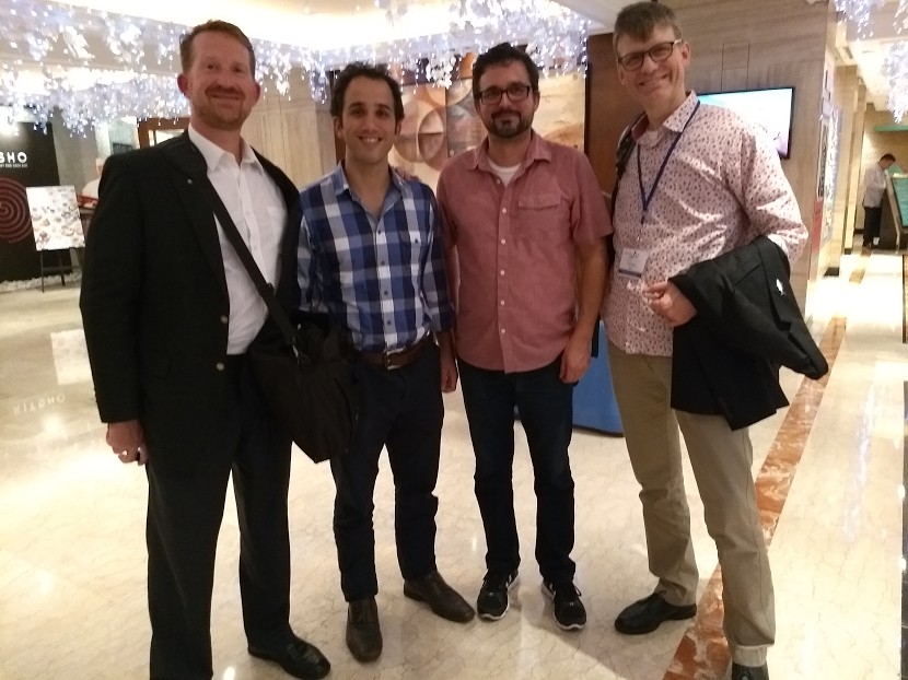 Prof. Wold with alums at Western Fisheries mtg Manila; l- r: Bubba Cook, '03; Viv Fernandes, LLM '15; Brad Wiley, '01; Chris Wold, '90